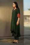 Shorshe Clothing_Green Kurta Handloom Mulberry Silk Pant Chanderi V Neck And Set _Online_at_Aza_Fashions