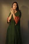 Buy_Shorshe Clothing_Green Kurta Handloom Mulberry Silk Pant Chanderi V Neck And Set _Online_at_Aza_Fashions