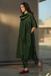 Buy_Shorshe Clothing_Green Chanderi Cowl Kurta And Pant Set _at_Aza_Fashions