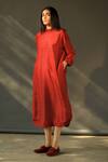 Shorshe Clothing_Red Handloom Mulberry Silk Band Collar Dress _Online_at_Aza_Fashions