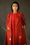 Buy_Shorshe Clothing_Red Banarasi Brocade Silk Lapel Jacket _at_Aza_Fashions