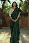 Buy_Shorshe Clothing_Green Saree Handloom Chanderi Blouse Banarasi Flat Collar Embroidered _at_Aza_Fashions