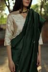 Shop_Shorshe Clothing_Green Saree Handloom Chanderi Blouse Banarasi Flat Collar Embroidered _Online_at_Aza_Fashions