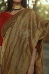 Shorshe Clothing_Gold Saree Handloom Tissue Blouse Slub Silk Round With _Online_at_Aza_Fashions