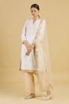 Buy_Rahul Singh_White Net, Chanderi Silk Embroidered Kurta Set_at_Aza_Fashions