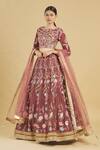Buy_Rahul Singh_Maroon Net, Chanderi Silk Embroidered Bridal Lehenga Set_at_Aza_Fashions