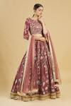 Buy_Rahul Singh_Maroon Net, Chanderi Silk Embroidered Bridal Lehenga Set_Online_at_Aza_Fashions