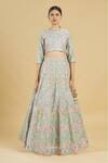 Rahul Singh_Blue Net, Chanderi Silk Embroidered Bridal Lehenga Set _Online_at_Aza_Fashions