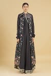 Rahul Singh_Blue Velvet Cotton Silk Gown With Embroidered Jacket _Online_at_Aza_Fashions