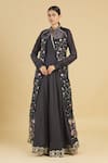 Buy_Rahul Singh_Blue Velvet Cotton Silk Gown With Embroidered Jacket _at_Aza_Fashions