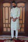 Shop_RNG Safawala_Green Silk Printed Kurta Set For Men_at_Aza_Fashions