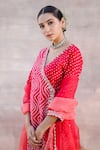 Label Mansi Nagdev_Red Chanderi Silk Printed Bandhani V Neck Falak Angrakha Set _at_Aza_Fashions