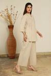 Linen Bloom_Beige 100% Linen Pleated Tunic _Online_at_Aza_Fashions