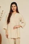 Buy_Linen Bloom_Beige 100% Linen Pleated Tunic _at_Aza_Fashions