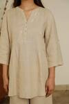 Linen Bloom_Beige 100% Linen Pleated Tunic _at_Aza_Fashions