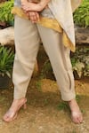 Linen Bloom_Beige 100% Linen Pleated Pant _at_Aza_Fashions