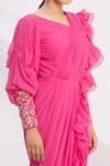 Nitika Kanodia Gupta_Pink Ruffle Pre-draped Saree  _at_Aza_Fashions