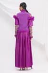 Shop_Nitika Kanodia Gupta_Purple Pleated Jacket And Cowl Draped Skirt Set  _at_Aza_Fashions