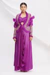 Nitika Kanodia Gupta_Purple Pleated Jacket And Cowl Draped Skirt Set  _Online_at_Aza_Fashions