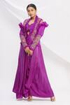 Buy_Nitika Kanodia Gupta_Purple Pleated Jacket And Cowl Draped Skirt Set  _Online_at_Aza_Fashions