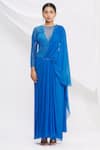 Rajat & Shraddha_Blue Georgette Draped Saree Gown _Online_at_Aza_Fashions