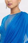 Rajat & Shraddha_Blue Georgette Draped Saree Gown_at_Aza_Fashions