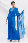 Buy_Rajat & Shraddha_Blue Georgette Draped Saree Gown_at_Aza_Fashions