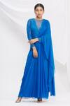 Buy_Rajat & Shraddha_Blue Georgette Draped Saree Gown_Online_at_Aza_Fashions
