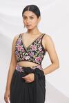 Shop_Rajat & Shraddha_Black Pre-draped Shimmer Saree With Blouse_Online_at_Aza_Fashions