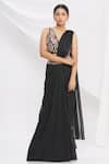 Buy_Rajat & Shraddha_Black Shimmer Lycra Pre-draped Saree With Blouse  _Online_at_Aza_Fashions