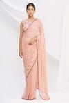 Rajat & Shraddha_Peach Lace Pre-draped Floral Saree With Blouse_Online_at_Aza_Fashions