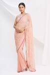 Buy_Rajat & Shraddha_Peach Lace Pre-draped Floral Saree With Blouse_at_Aza_Fashions
