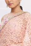 Buy_Rajat & Shraddha_Peach Lace Pre-draped Floral Saree With Blouse
