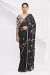 Rajat & Shraddha_Black Georgette Pre-draped Embroidered Saree  _Online_at_Aza_Fashions