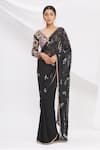 Buy_Rajat & Shraddha_Black Georgette Pre-draped Embroidered Saree  _Online_at_Aza_Fashions