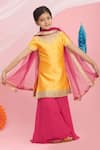 Buy_Banana Bee_Orange Silk Kurta Set For Girls_at_Aza_Fashions