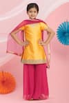 Banana Bee_Orange Silk Kurta Set For Girls_Online_at_Aza_Fashions
