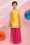 Buy_Banana Bee_Orange Silk Kurta Set For Girls_Online_at_Aza_Fashions