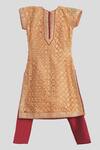 Banana Bee_Gold Embroidered Kurta Set For Girls_Online_at_Aza_Fashions