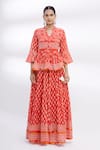 Samyukta Singhania_Red Cotton Mulmul Printed Kurta Lehenga Set_Online_at_Aza_Fashions