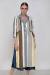 Arcvsh by Pallavi Singh_Multi Color Handwoven Noil Silk Hand Painted Jacket And Culottes Set _Online_at_Aza_Fashions