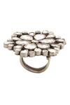 Shop_Sangeeta Boochra_Silver Plated Imitation Diamonds Handmade Kundan Floral Ring _at_Aza_Fashions