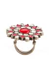 Shop_Sangeeta Boochra_Silver Plated Rhinestones Handmade Kundan Floral Ring _at_Aza_Fashions