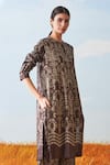 Ikai_Brown Cotton Shibori Pleated Kurta  _at_Aza_Fashions