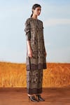 Ikai_Brown Cotton Shibori Pleated Kurta  _Online_at_Aza_Fashions