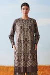 Buy_Ikai_Brown Cotton Shibori Pleated Kurta  _at_Aza_Fashions