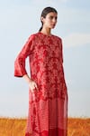 Shop_Ikai_Red Cotton Silk Chanderi Shibori Pleated Kurta  _Online_at_Aza_Fashions