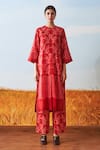 Shop_Ikai_Red Cotton Silk Chanderi Shibori Pleated Kurta  _at_Aza_Fashions