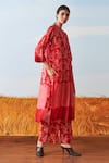 Ikai_Red Cotton Silk Chanderi Shibori Pleated Kurta  _Online_at_Aza_Fashions