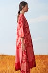 Buy_Ikai_Red Cotton Silk Chanderi Shibori Pleated Kurta  _Online_at_Aza_Fashions